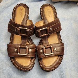 Born Brown Leather Sandal Wedges Women's Size 7.